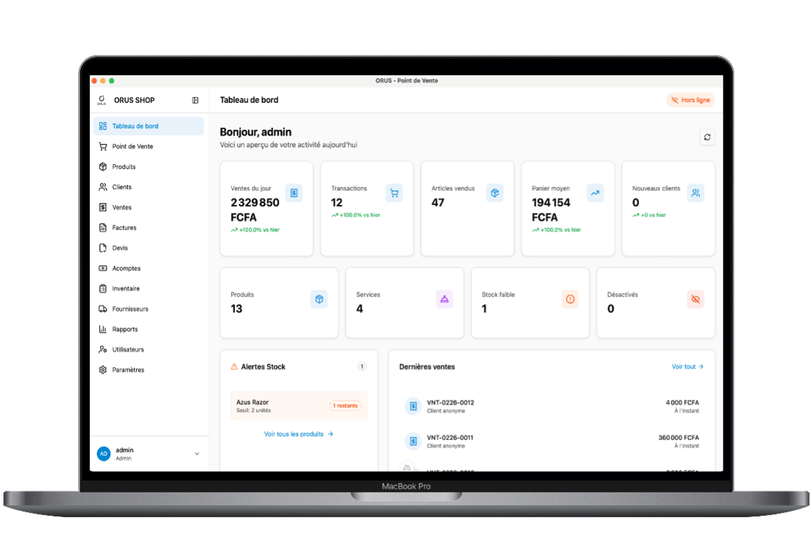 ORUS POS sur un ordinateur portable